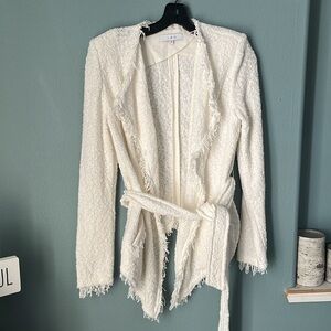 IRO Schala Fringe Belted Wrap Knit Jacket Green Size 40/US 8